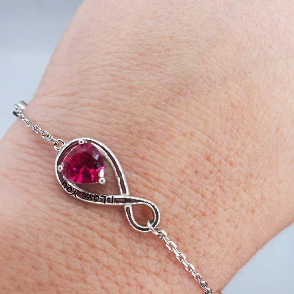 Woman 925 Silver Infinity Bracelet Pink Tourmaline Birthstone Love Gift
